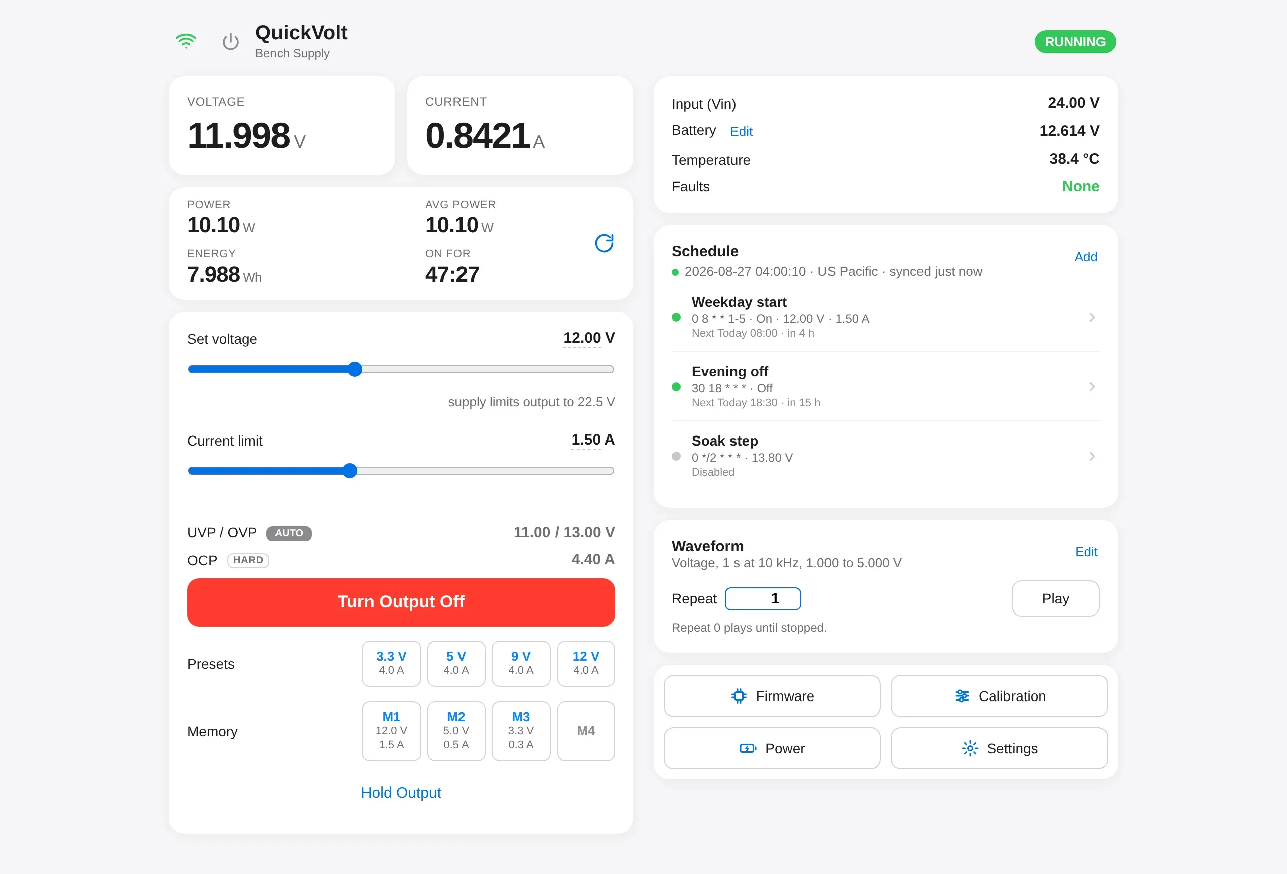 QuickVolt web control panel in a desktop browser